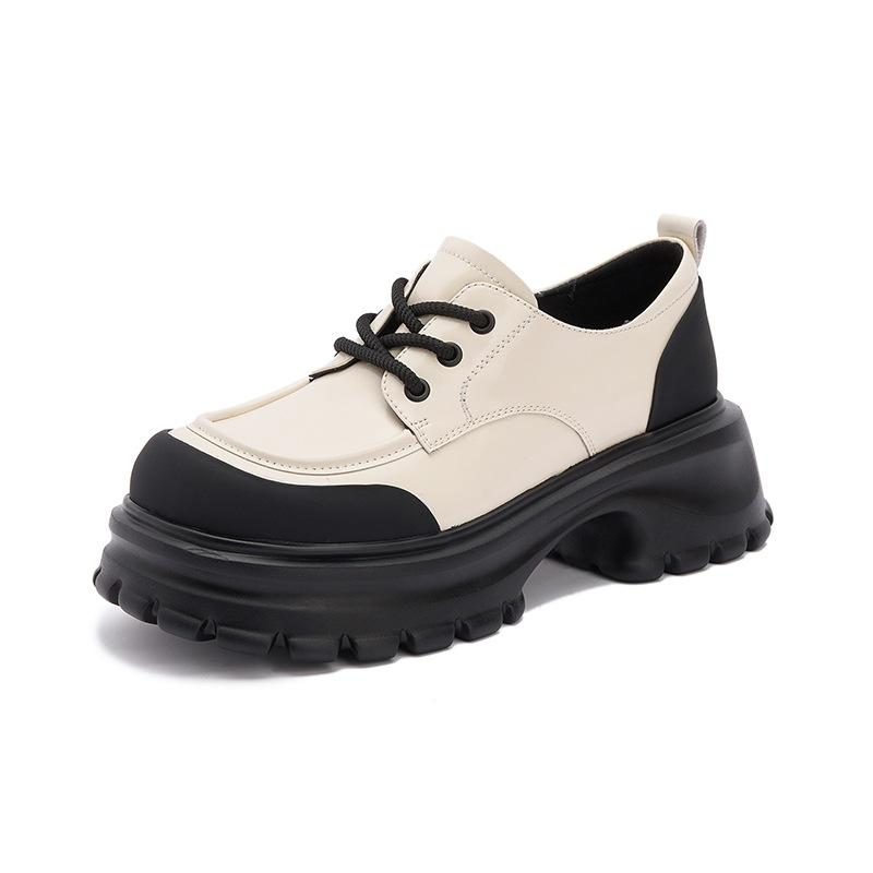 

Женские лоферы на платформе 2025 весна новая кожаная женская обувь британский стиль маленькие кожаные туфли маффин универсальный толстый каблук одинарные туфли 40 бежевый