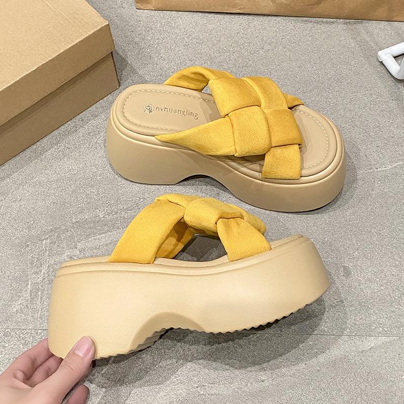 Fashion NEW 8.5CM Wedge Slippers for Women Summer Non Slip Platform Sandals Woman Open Toe Comfortable Female Chunky Beach Slippers