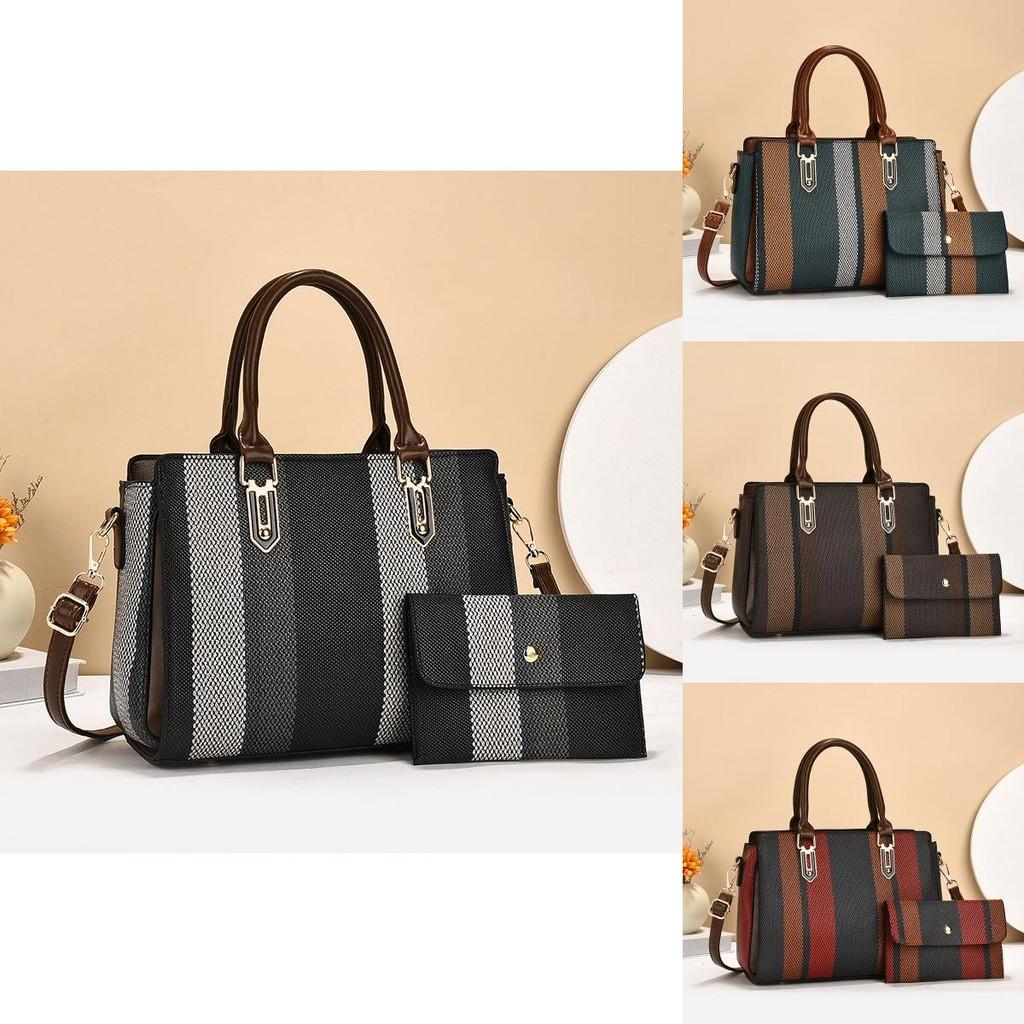 Stylish 2024 Womens Three Piece Woven Tote Bag Set Large Capacity Shoulder Handbag