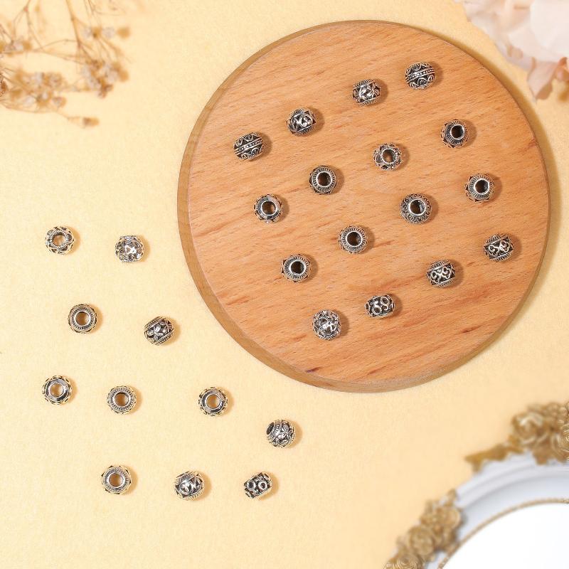 6Pcs Mix 10Mm Antique Silver Metal Hollow Beads Big Hole Loose Spacer Beads For Jewelry Making Diy Bracelet Accessoies Supplies