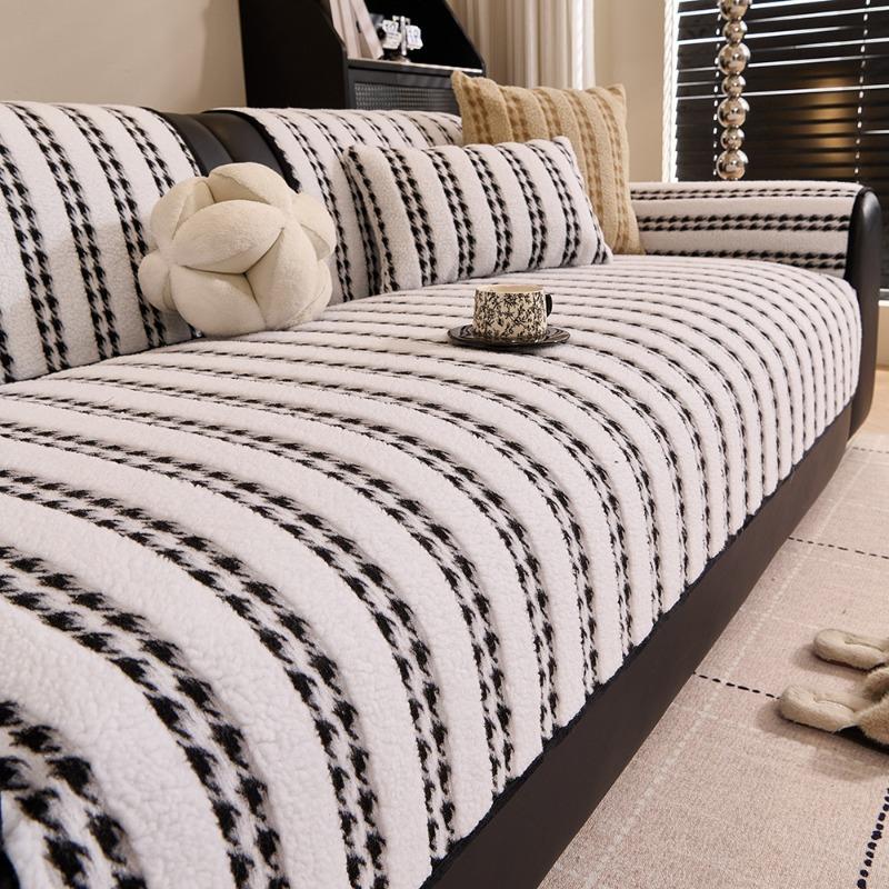 Luxury Couch Cover Fabric Extra Thick Straight Line Row Non Slip Lounge Sofa Pad Cover Cozy In Fall And Winter