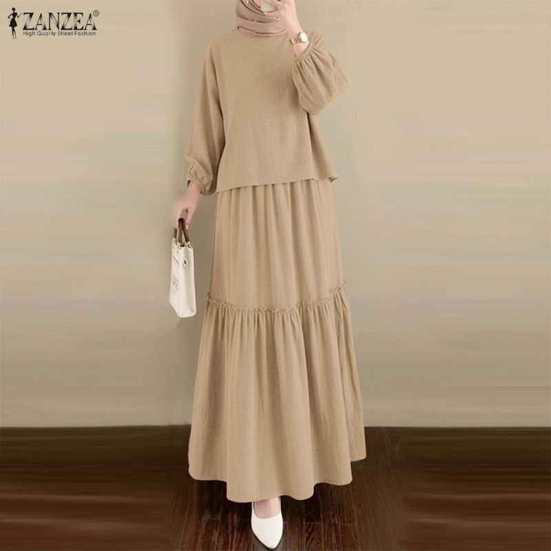 ZANZEA Blouse à manches longues pour femmes et jupes longues Ensembles décontractés deux pièces