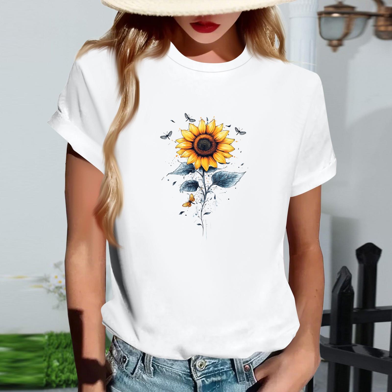 

Жіноча модна футболка з круглим вирізом, повсякденна, з ретро-принтом, з короткими рукавами XL білий