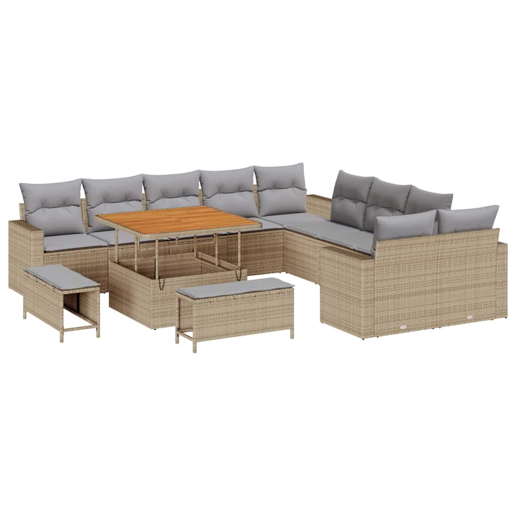 Garden Sofa Set 13 Pcs Beige Poly Rattan