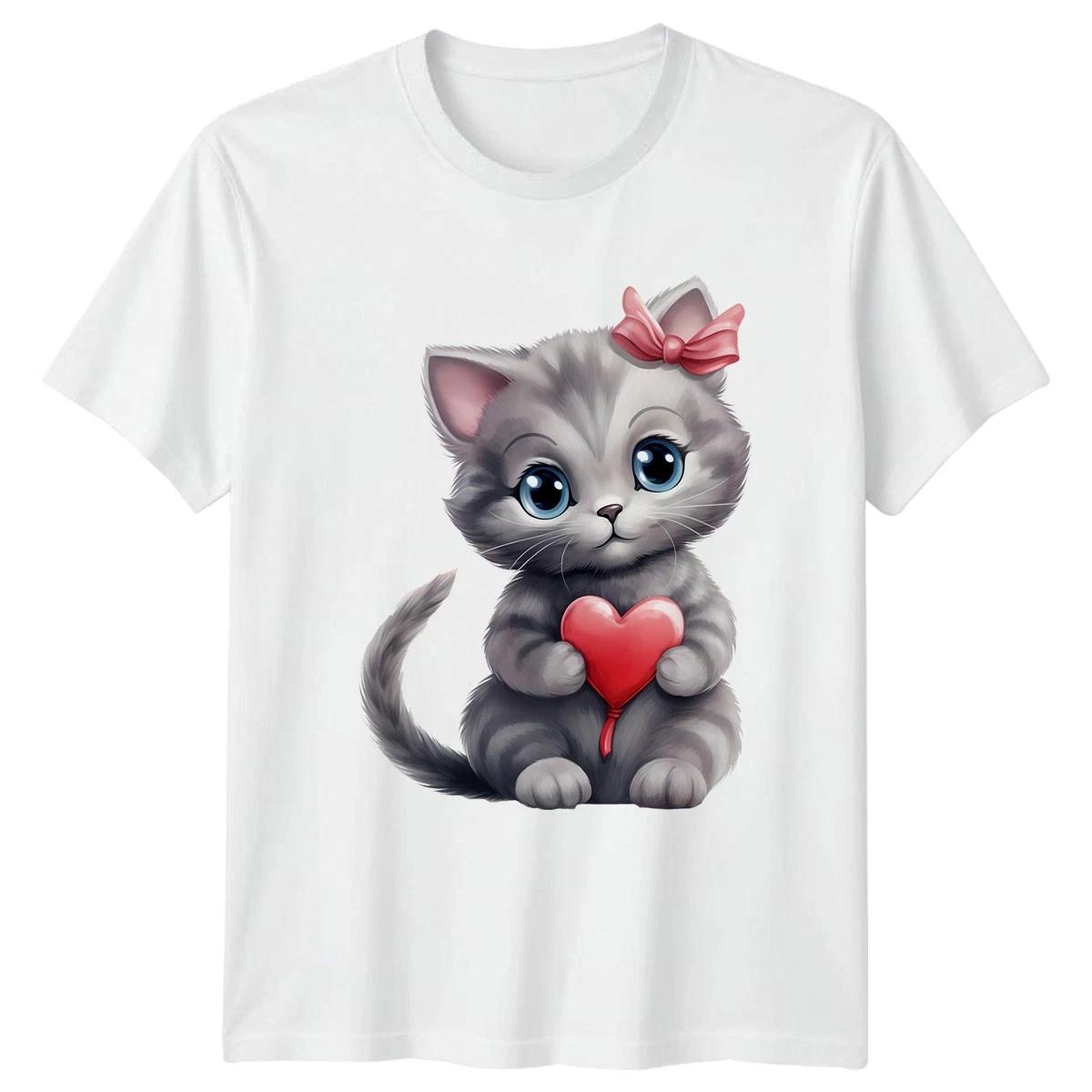 Kitten With Heart Animals Cats Mens T-Shirt Womens Tee Graphic Unisex Top S
