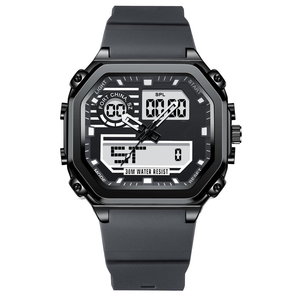 Sports Square Men Watch Waterproof LED Luminous Week Date  Wristwatch Silicone Strap Electronic Quartz Watches