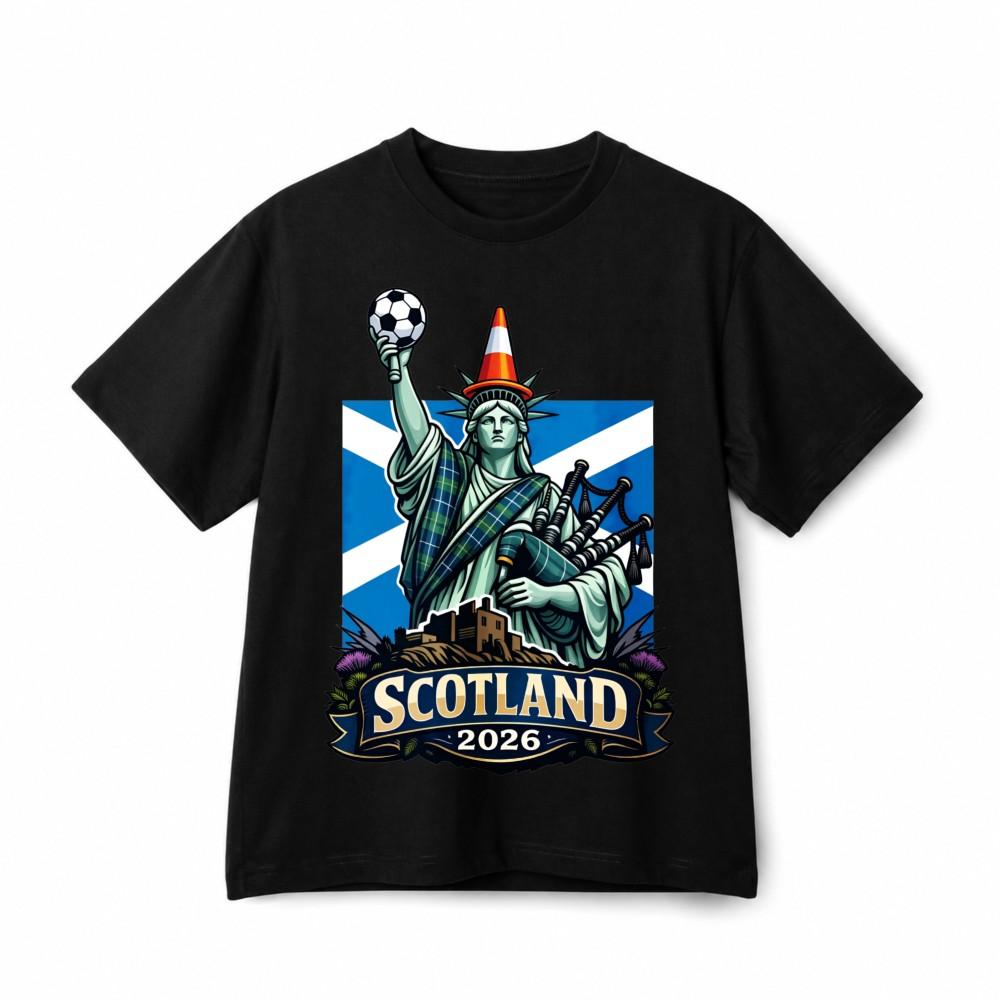 Scotland 2026 Liberty Statue Soccer Bagpipes Retro Graphic Cotton T-Shirt Unisex XXXXL