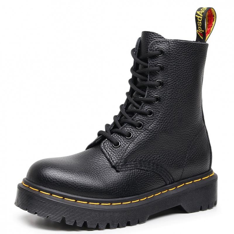 Martin Boots Lychee Pattern Tooling Boots Women's Head Layer Soft Cow Leather Short Boots British Locomotive Boots