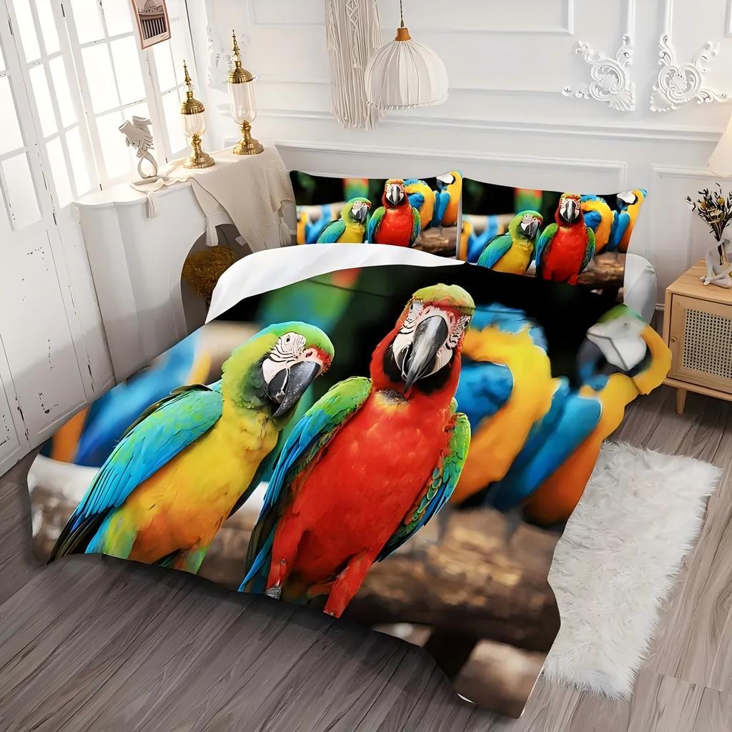 Comforter Two Colorful Parrots Pattern 3D Printed Set Bird Themed Luxury Soft Comfortable Polyester Bedding Set
