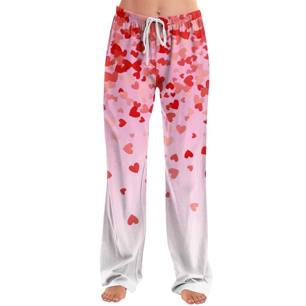 Womens Pajama Pants Sleepwear Casual Drawstring Elastic Waist Pants Comfy Straight Yoga Loose Trousers