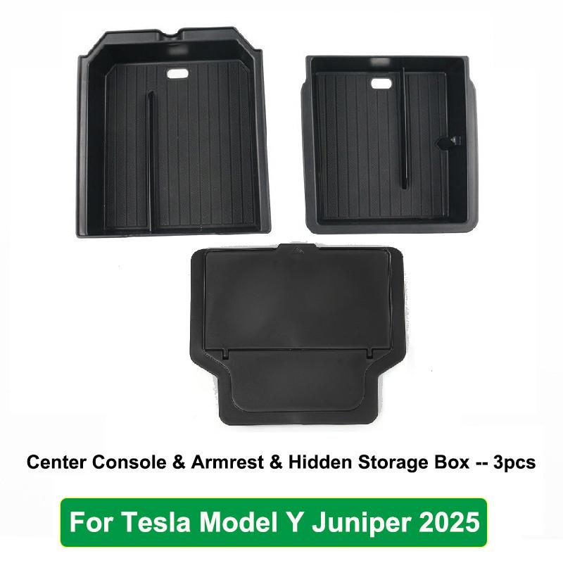 For Tesla New Model Y Juniper 2025 Launch Model 3 Highland Console Storage Box Non-slip Mat Armrest Hidden Organizer Watercup