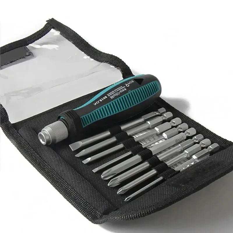 

9Pcs/set Precision Screwdriver Set 1/4 /6.35mm Slotted Bits With Magnetic Multitool Home Appliances Repair Hand Tools червоний