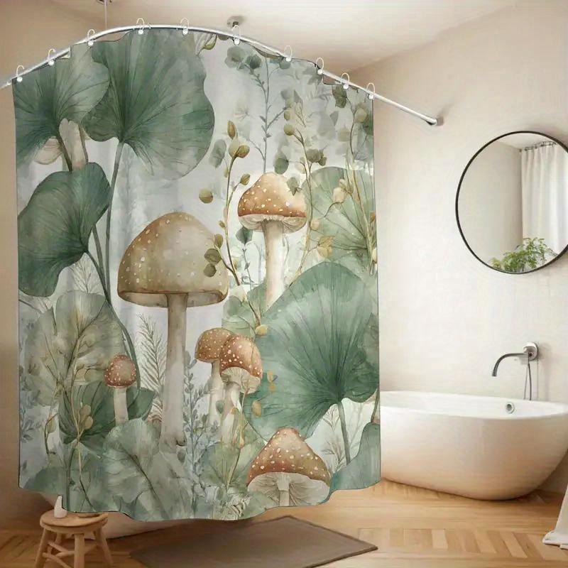 Botanical Mushroom Jungle Print Waterproof Polyester Shower Curtain Tropical Woodland Watercolor Bathroom Home Decor Luxury Bath