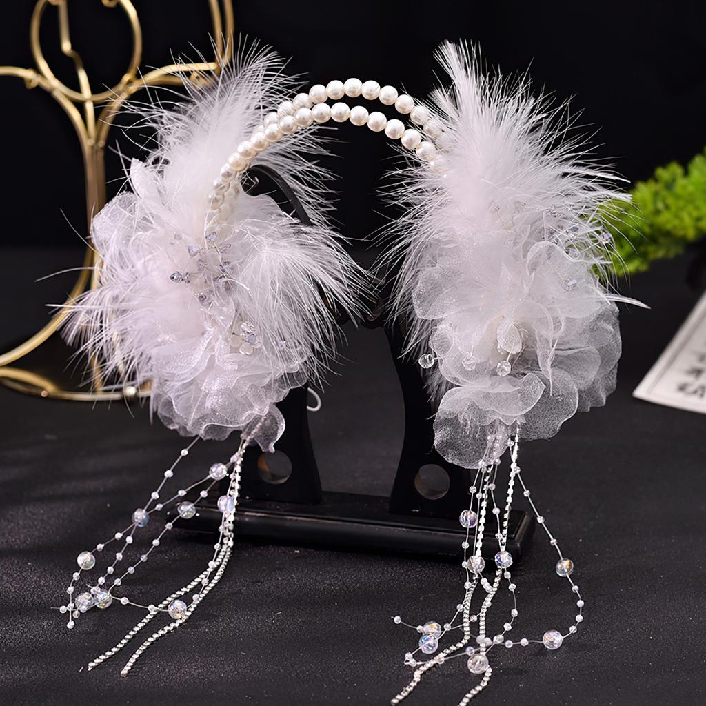 Fairy Bridal Wedding Headband Tiaras Hair Hoop Jewelry with Beaded Tassel for Birthday Stage Party Show Dress Up