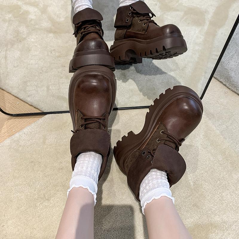 Winter Platform Thick Heel Women Short Boots Fashion Lace Up Shoes Street Style Banquet Party Motorcycle Botas Mujer