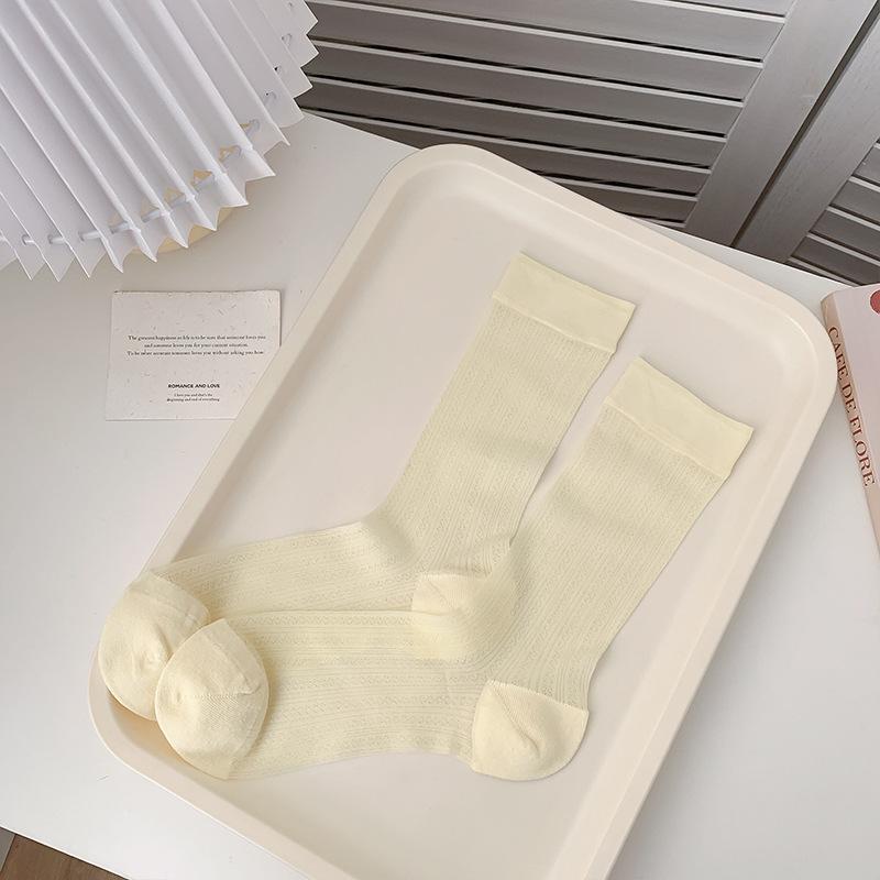 Female Summer Ultra Thin Hollow Mesh Solid Color All Go Boneless In The Tube Stack Socks