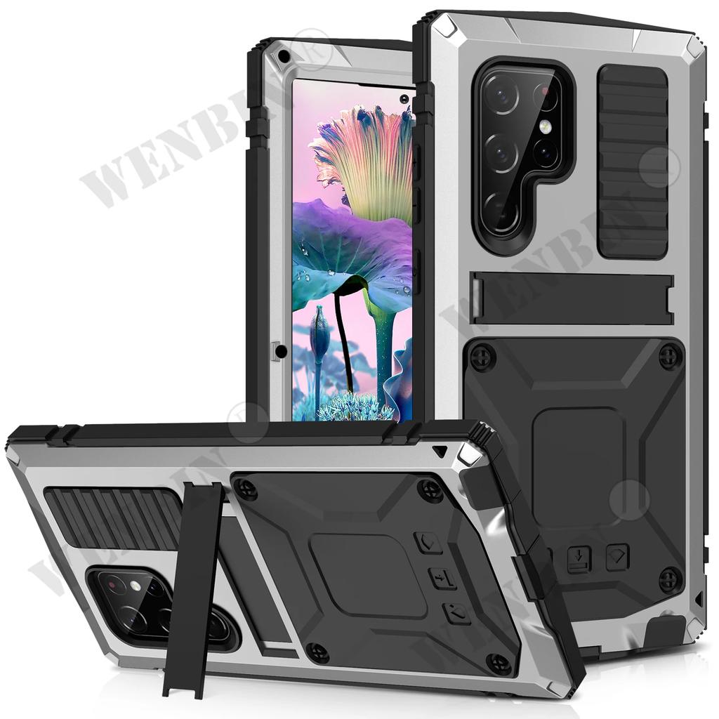 Luxury Case For Samsung S24 S23 S22 Ultra Plus S21 Z Fold Flip 4 3 Rugged Armor 360 Full Phone Metal Aluminum Shockproof Cover