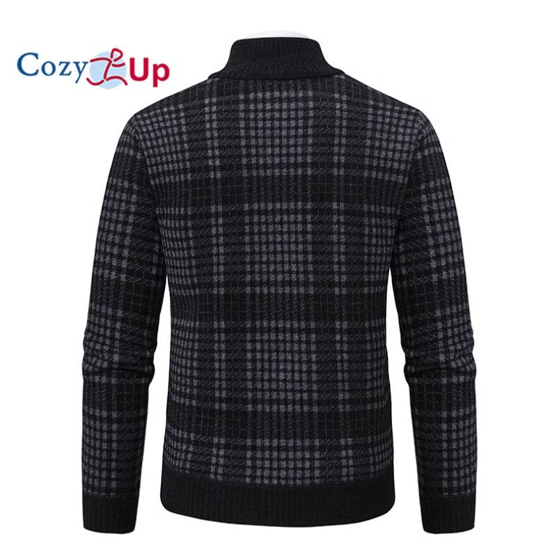 Cozy Up Men's Knitted Sweater Slim Turtleneck Long Sleeves Casual Plaid Jacket