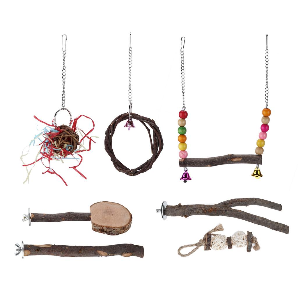 Bird Chewing Swing Toys Set Parrots Standing Perch Toy Set for Bird Cage Accessories7 Pcs