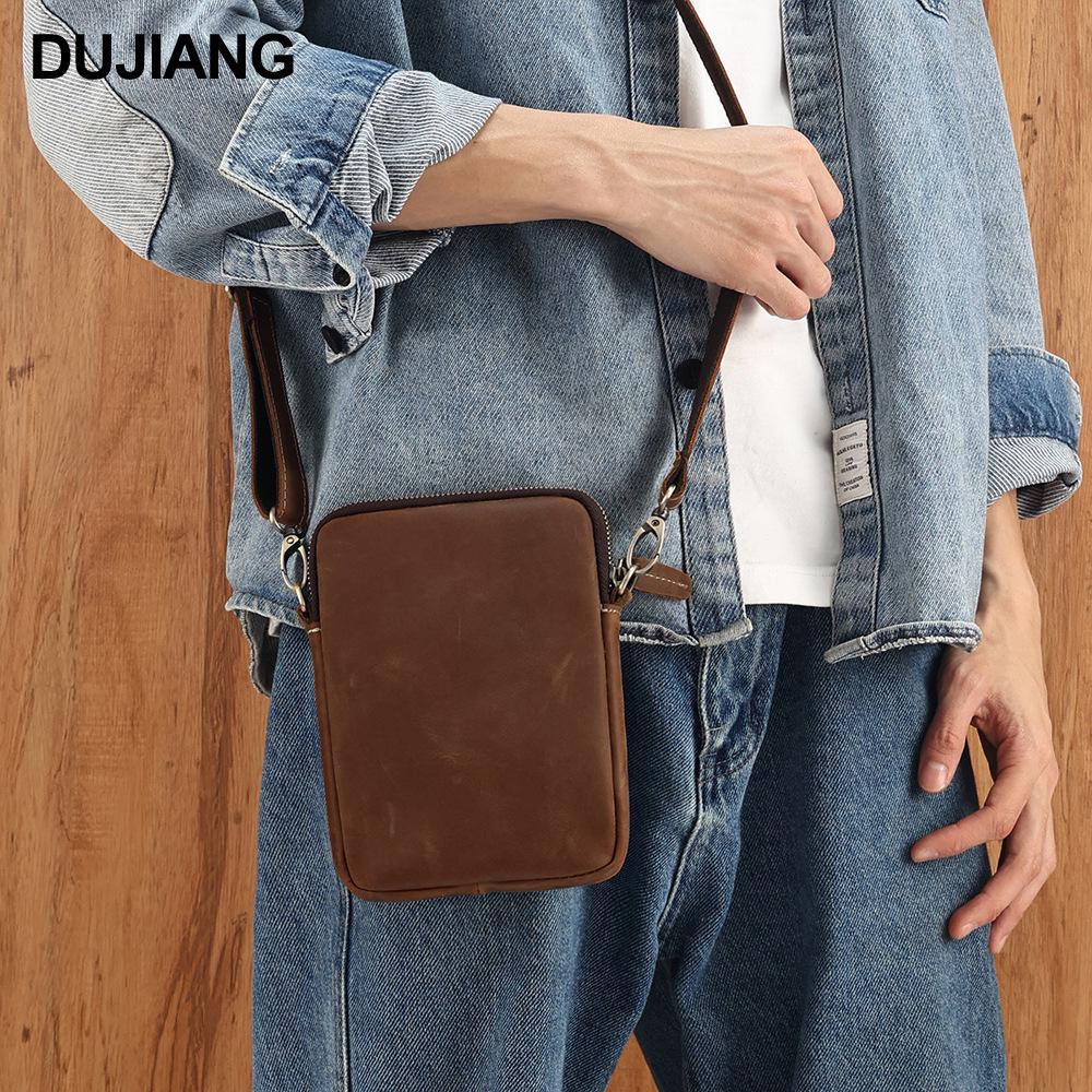 Men's Crazy Horse Leather Shoulder Bag - Genuine Cowhide Crossbody, Casual Summer Messenger Backpack