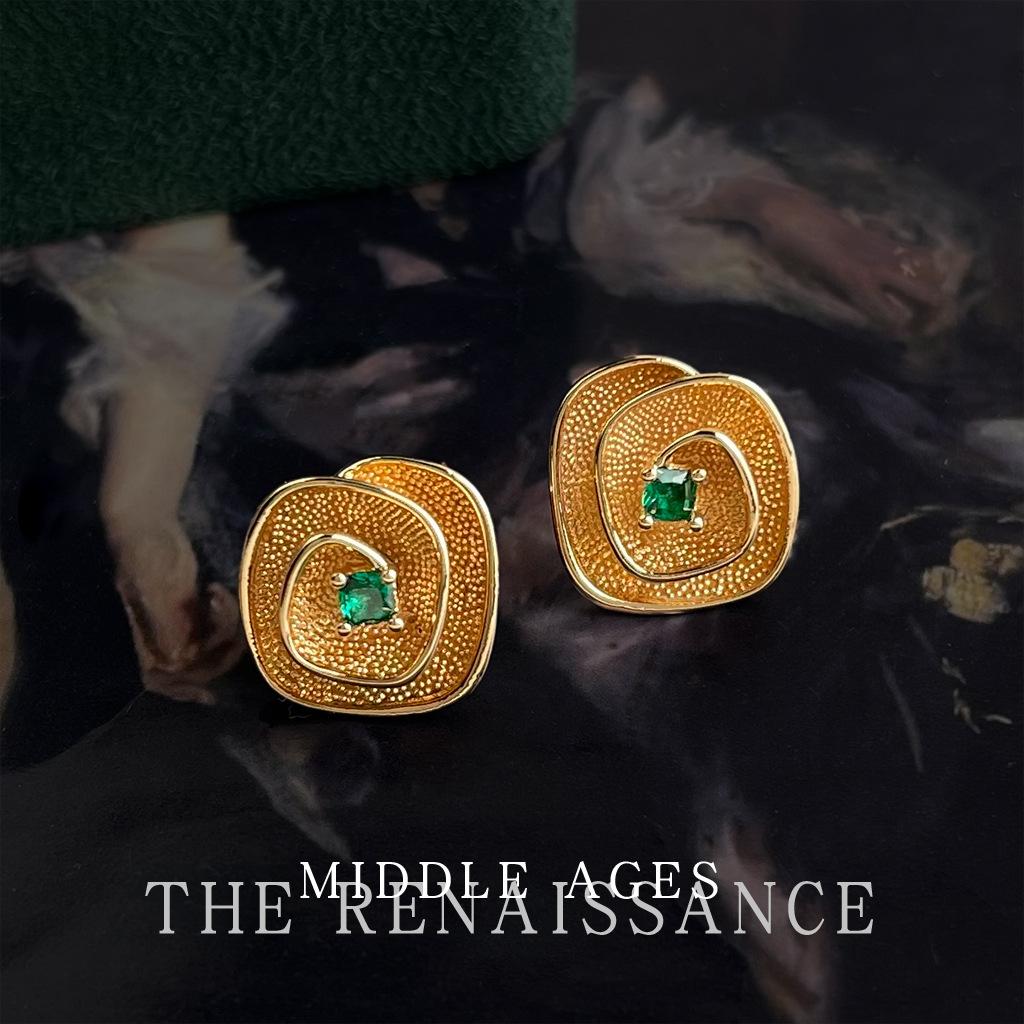 Niche design sense geometric surround zircon stud earrings retro literary earrings women