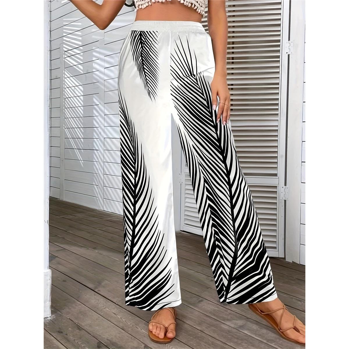 

Женские элегантные широкие брюки с высокой талией и полосатым принтом в виде листьев XXL