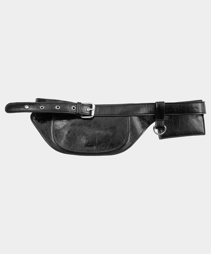 Makoi Multi-Layered Eyelet Western Mini Pocket Keyring Belt Bag [Black]
