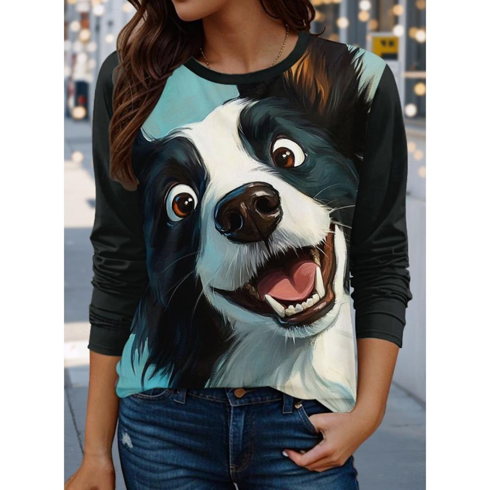 Cute Animal Cow Women's Long Sleeve Top Fashionable Casual Loose-Fit Ladies' T-Shirt