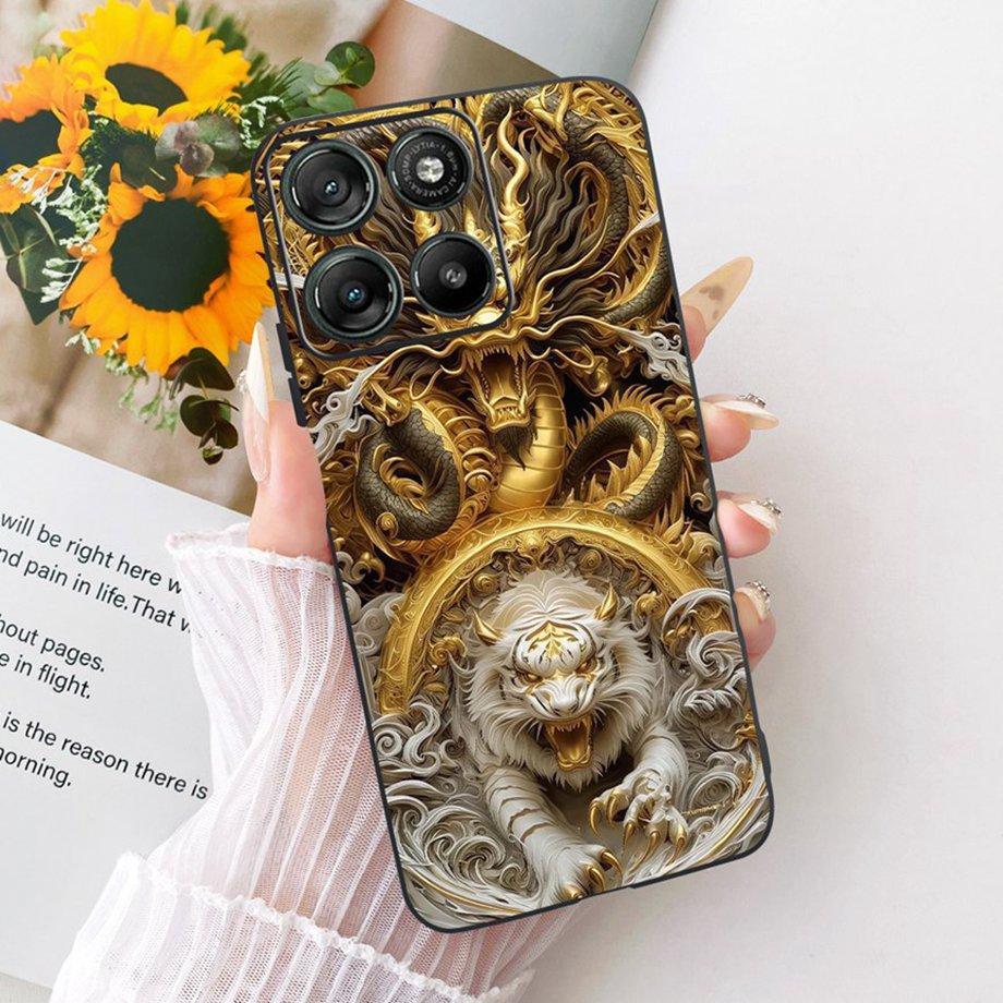 Etui do Motorola Moto G17 Power G15 Power MotoG15 Miękki Czarny Silikonowy Pokrowiec Malowanie Kwiatowe Motyl Smok Kot Funda