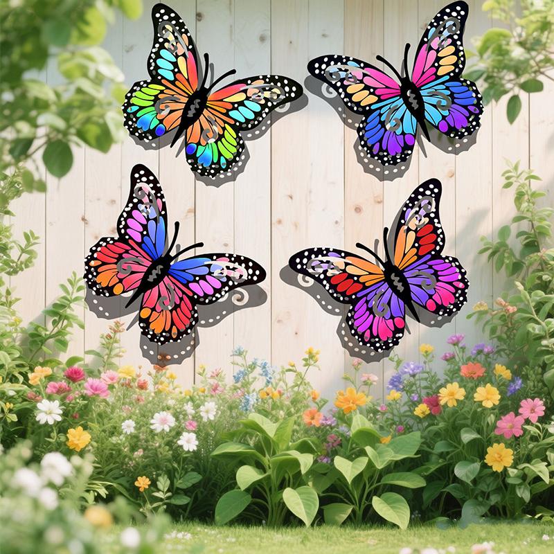 4Pcs Metal Butterfly Wall Decor, Butterfly Outdoor Wall Art For Fence Garden Yard Room Patio Balcony Decorations