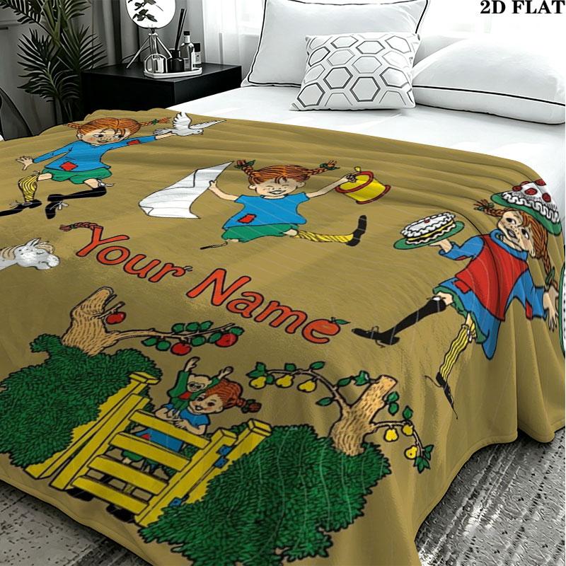 1PC Pippi Longstocking Custom Name Patterned Flannel Blanket Suitable For All Seasons for Home Decor Warmth and Comfort Gifts Holiday Present