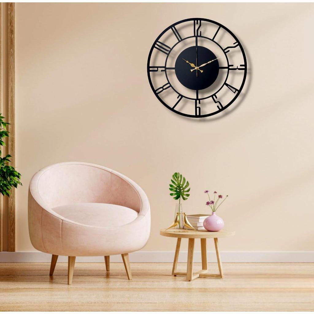 Morden Metal Wall Clock for Living Room Bedroom Office Kitchen Stylish Analog Wall Clock for Home and Hall Designer Big Size Modern (50 Cm) (Black