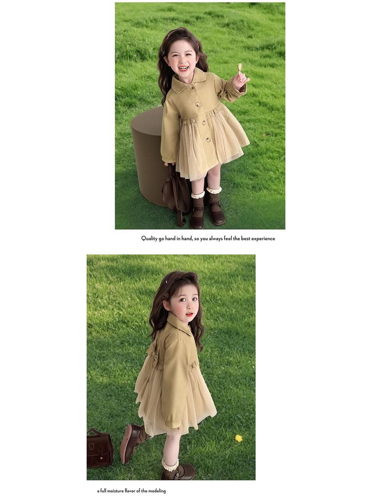 2025 Stilvoller Mädchen-Trenchcoat in mittlerer Länge für Frühling & Herbst