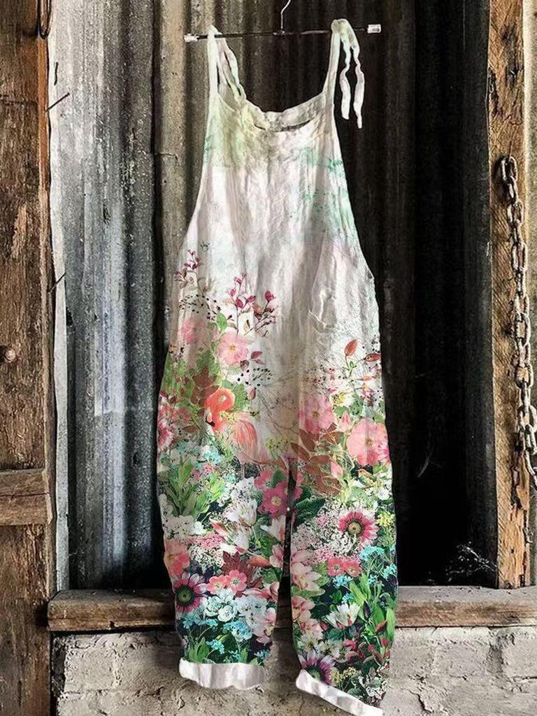2025 Summer Retro Print Wide-Leg Women's Jumpsuit