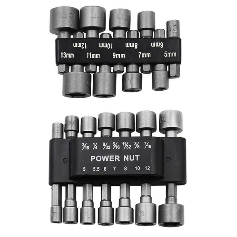 9/14 PCS Hexagon Socket Set Sleeve Nozzles Nut Driver Kit Screwdriver Bits Multi-size Wrench Power Tools Wrenches Hex Screw Key