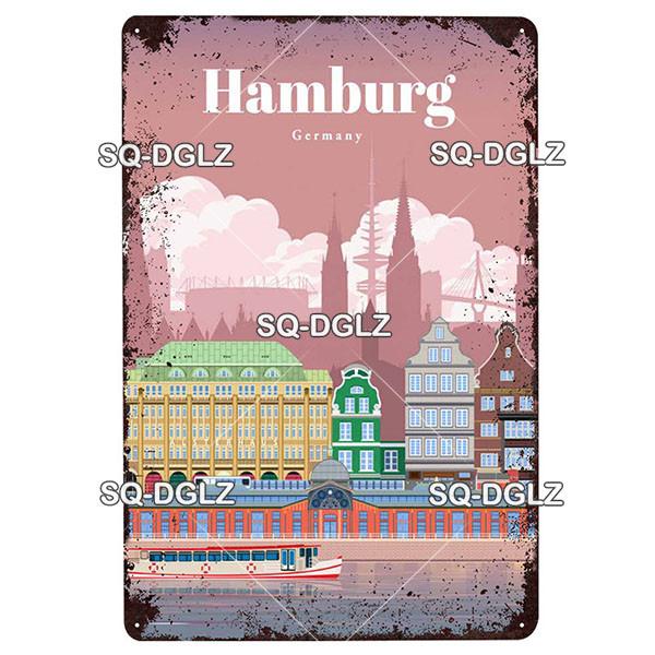 [SQ-DGLZ]Europa Stadt Metall Zeichen Vintage Plaque Platte Dekor Für Pub Bar Wand Dekor Zinn Zeichen Budapest/Moskau/Brügge Poster Geschenk