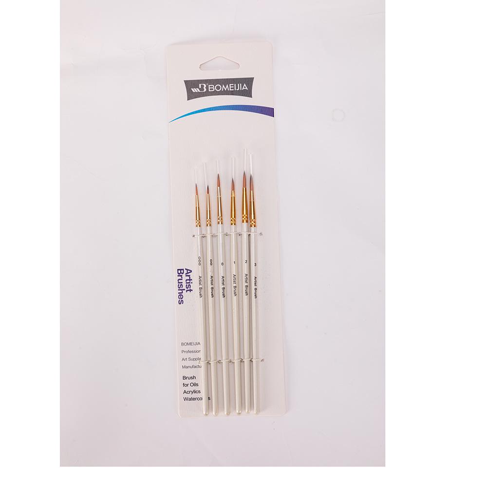 Six-Piece Nylon Hair Paintbrush Set with Pointed and Flat Heads for Acrylic, Watercolor, and Oil Painting - Pearlescent White