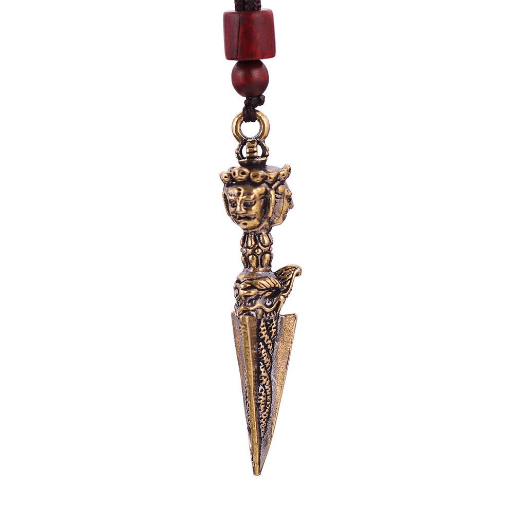 Brass Three-Sided Phurba Vajra Pendant: Tibetan Buddhist Ritual Necklace Ornament
