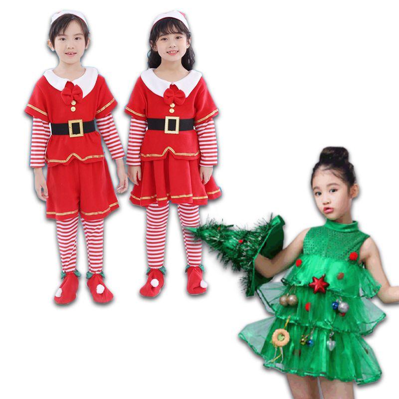 Magical Kids Christmas Tree Costumes Comfortable Girls Dress With Festive Hat