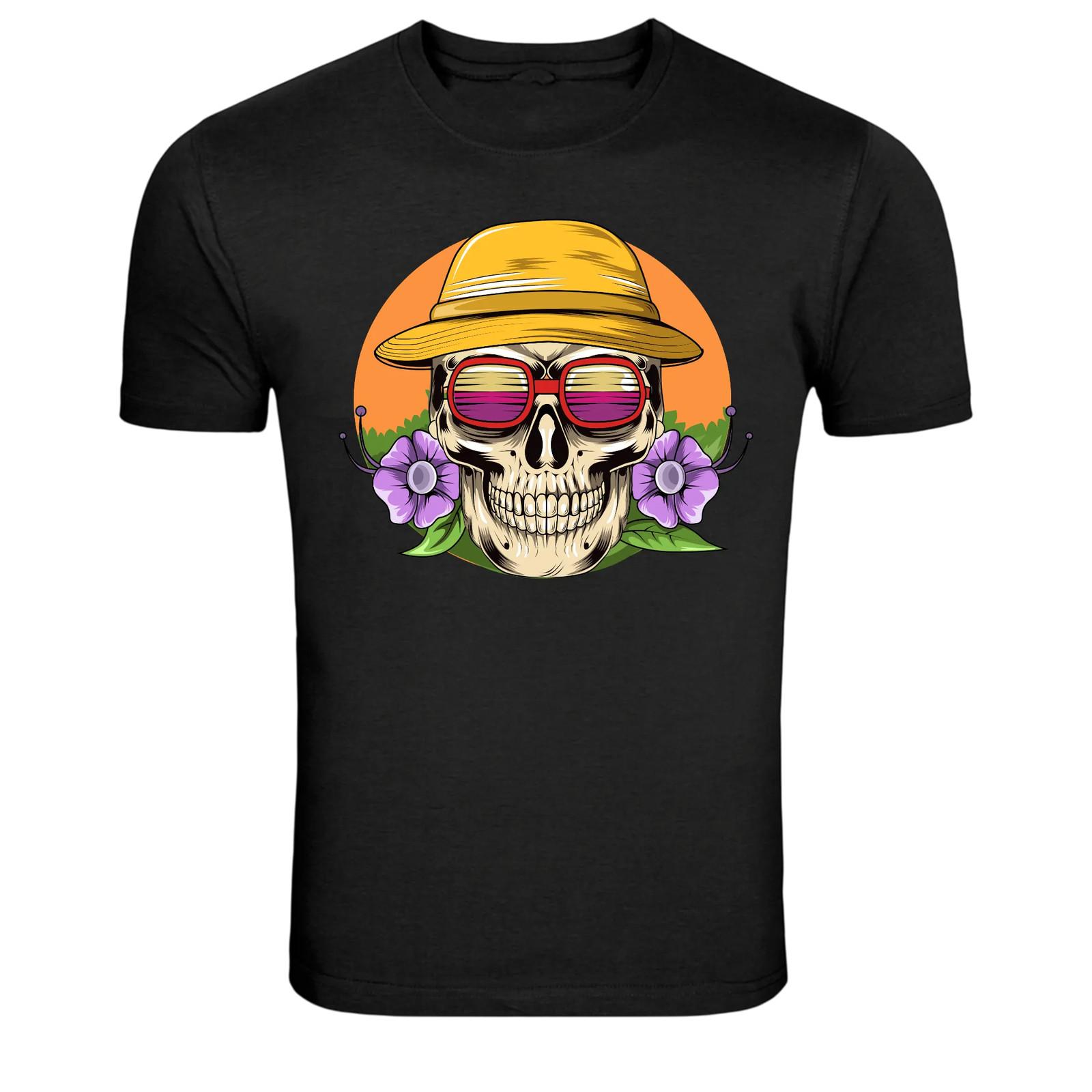 Summer Skull Hat Sunglasses Tropical Graphic T-Shirt XXXL