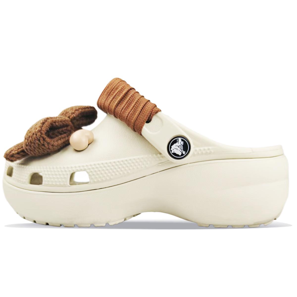 

Crocs Classic Platform Clog BNK Bear Biscuit EVA Comfortable Trend Girl Versatile Casual Hole Shoes Women s Bone White 36-37