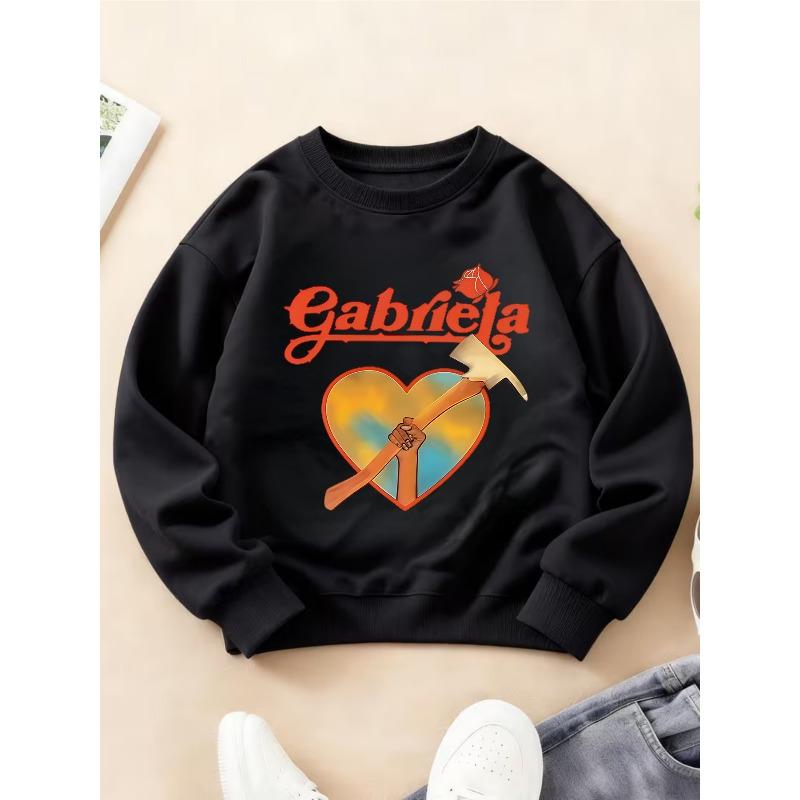 Kids Crewneck Sweatshirt, Personalized Name & Heart Wind Print Long Sleeve Top for Autumn Winter 110