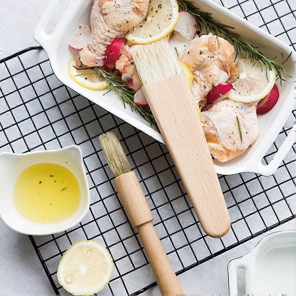 2Pcs BBQ Basting Brushes Oil Sauce Barbecue Grill Brushes Wood Handle Baking Pastry Butter Honey Brush Wooden Kitchen Utensils