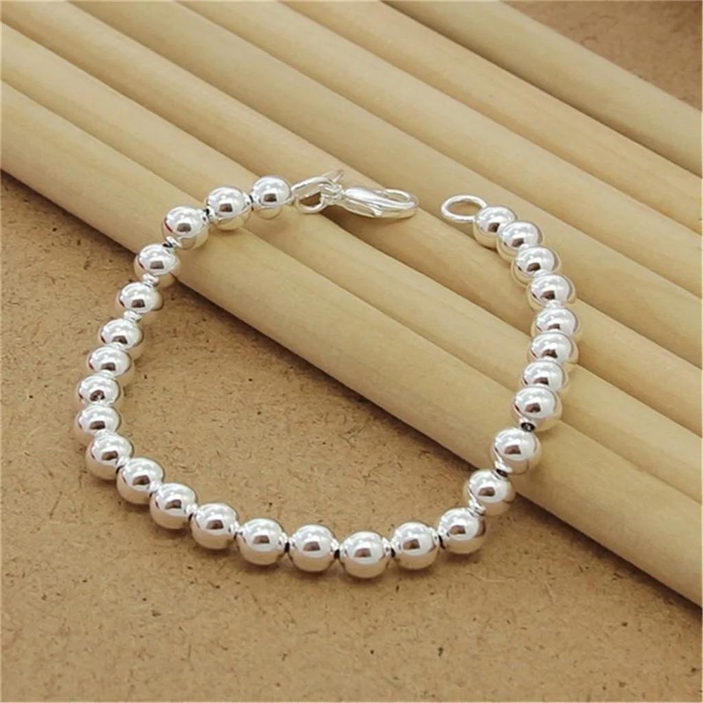 Collana a Catena Palline 925 Argento 6MM Lisce Per Donne Uomini Gioielli
