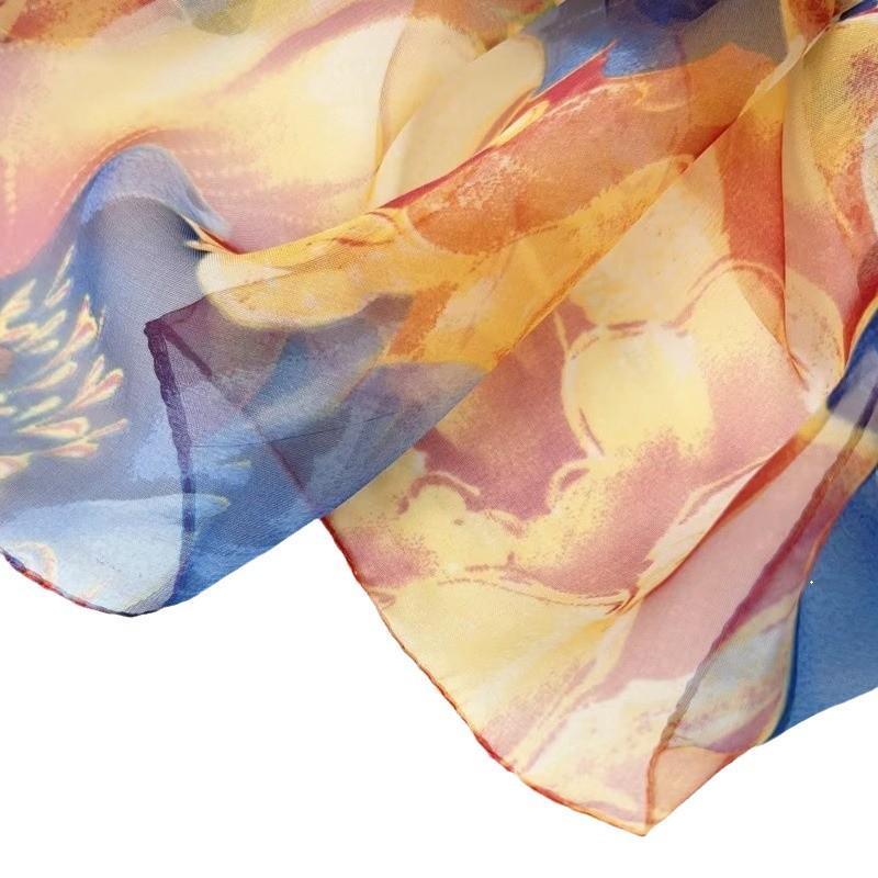 Classic Floral Silk Gauze Scarf - Versatile, Lightweight Sun Protection Shawl for Women, Ideal for Spring, Summer, and Autumn