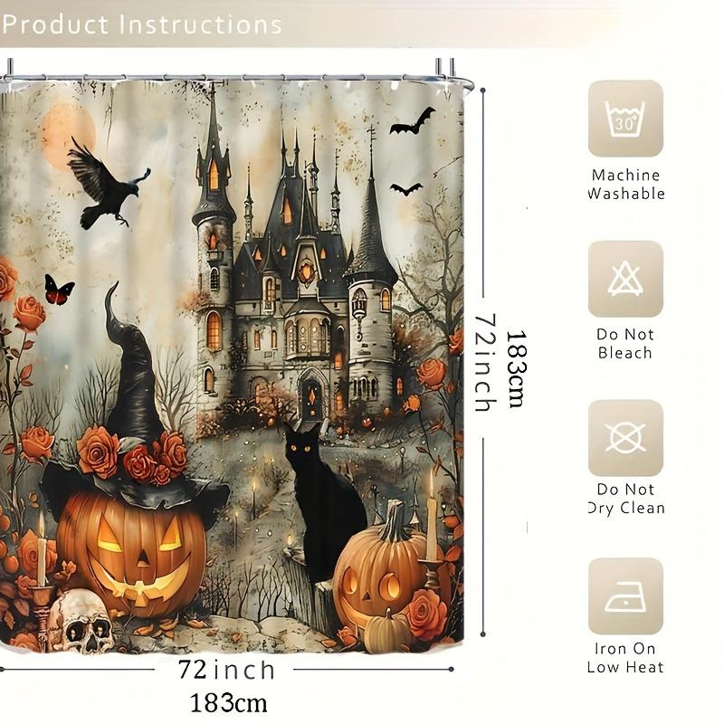 1/4Pcs Halloween Decoration Pumpkin Castle Pattern Shower Curtain Bathroom Decor Halloween Decoration Indoor Showr Curtain