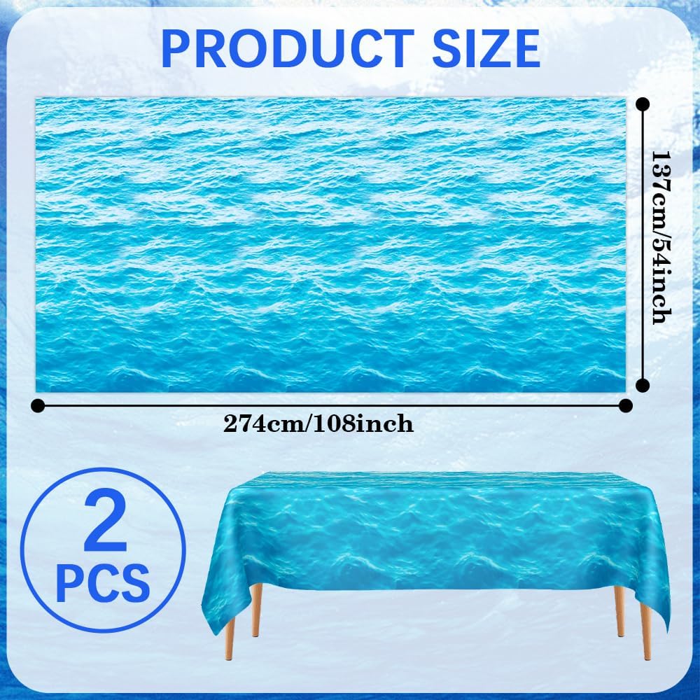 Ocean Waves Tablecloth, 2 Pieces Plastic Ocean Table Cloth Disposable Water Print Table Cover Blue Sea Rectangle Tablecloths for Beach Pool Birthday