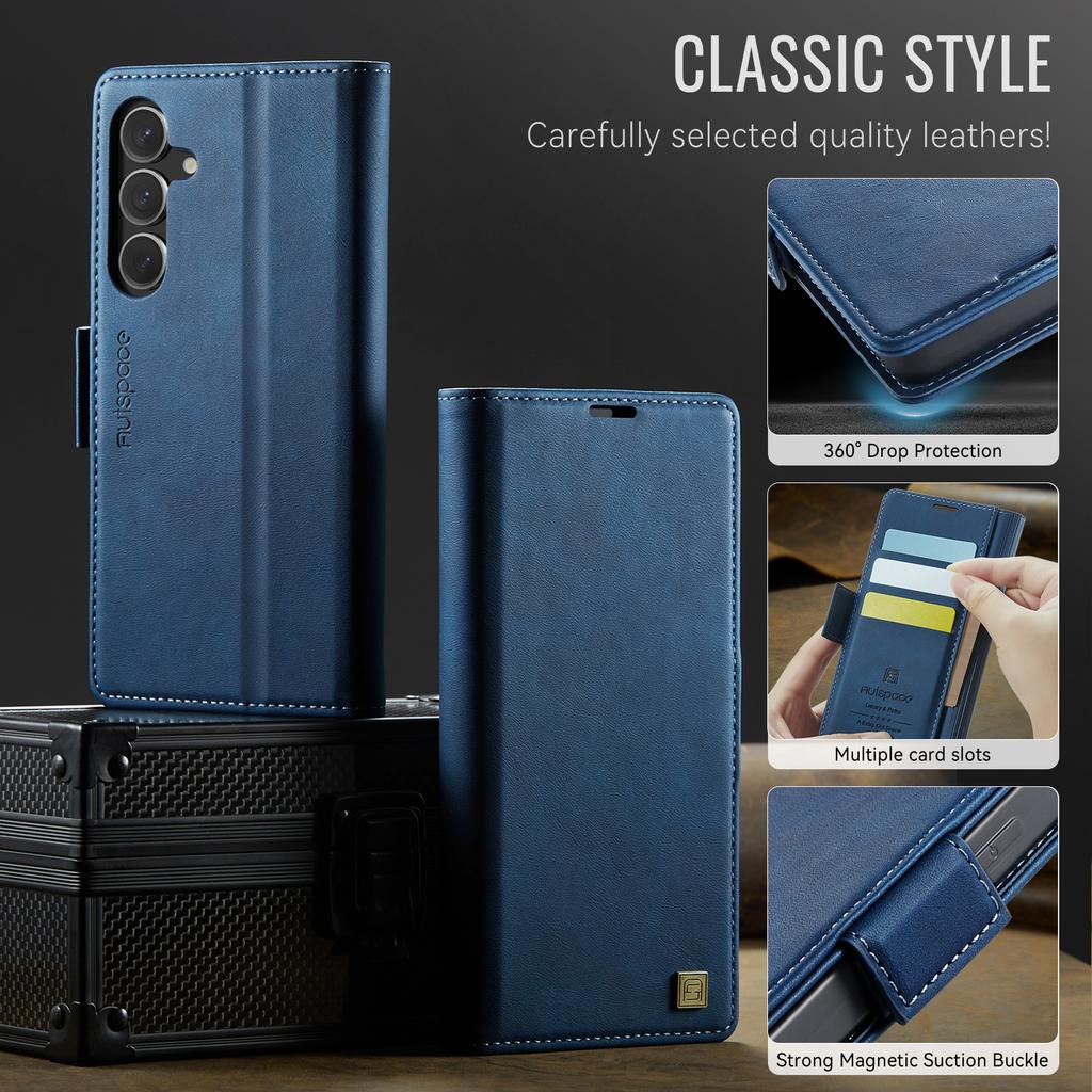 For Samsung Galaxy S25+ Case AUTSPACE A11 RFID Blocking Retro Leather Cell Phone Wallet Cover
