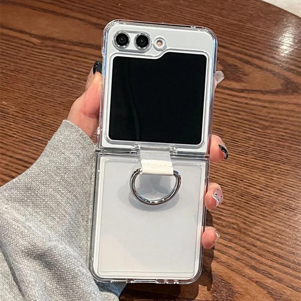 

Luxury Transparent Ring Holder Case for Samsung Galaxy Z Flip 6 5 4 Hard Ultra Slim Clear Acrylic Cover for Samsung flip6 Flip5 For Samsung Z Flip 5