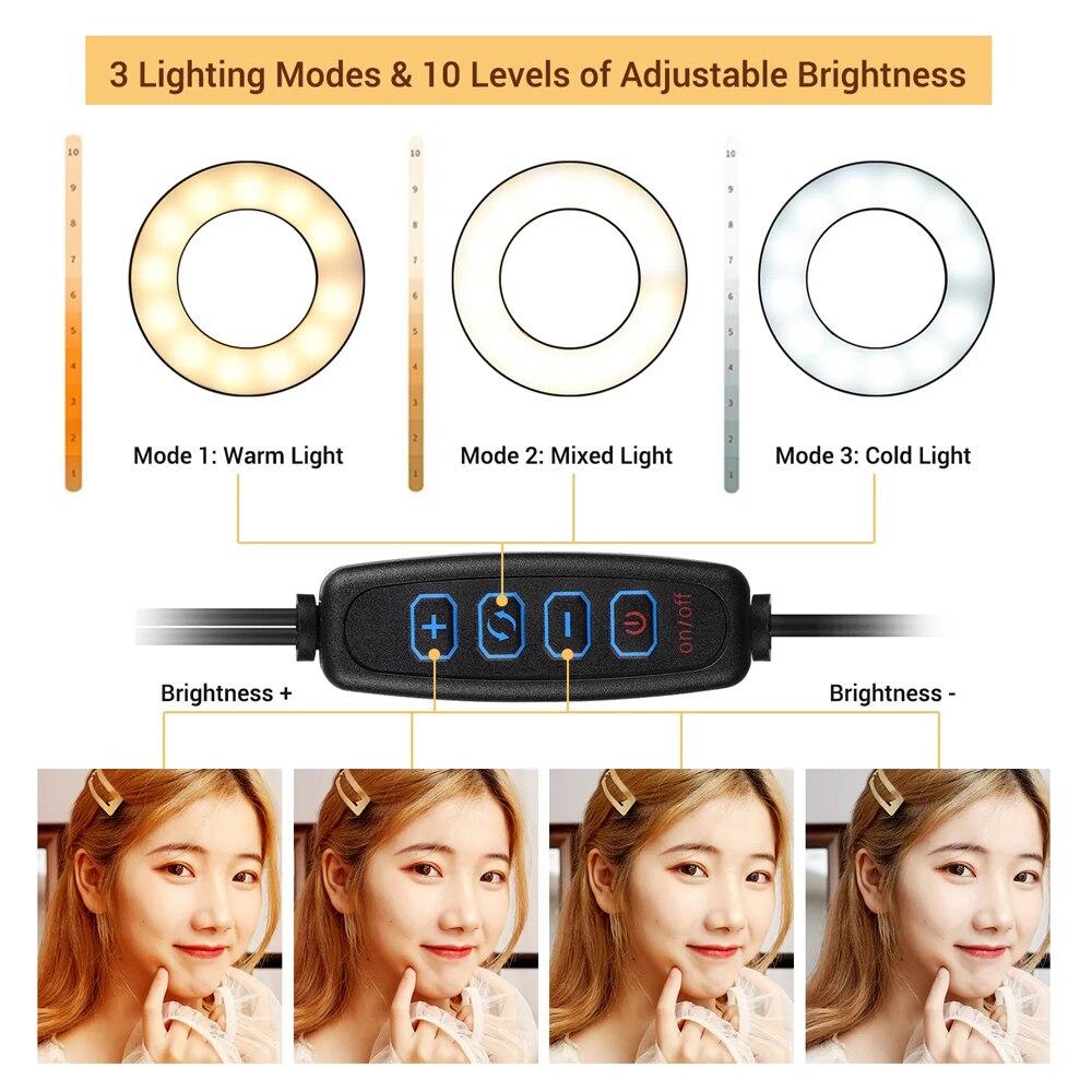 Makeup Light Ring 2 in 1 with LED Selfie Ring Light With Long Arm Lazy Mobile Phone Holder For Video Bloggers Live Stream